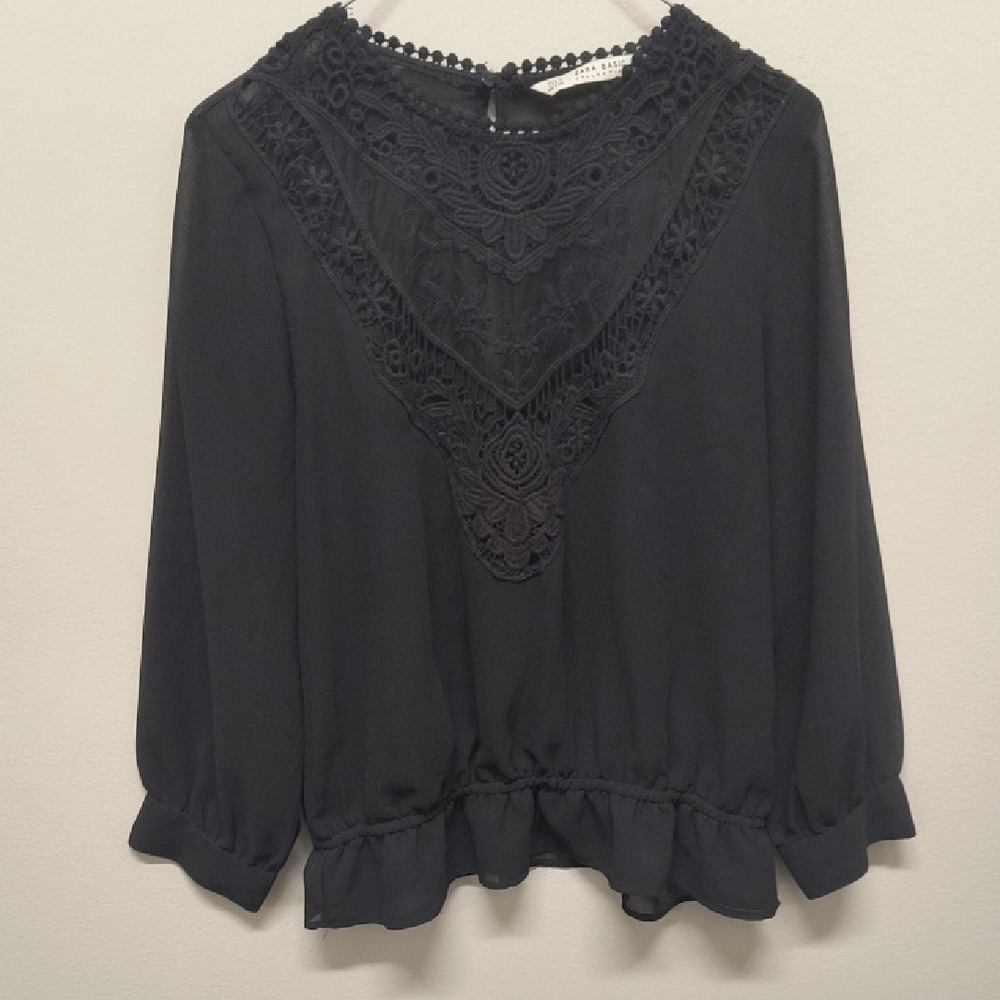 Zara Black Lace Detail Blouse